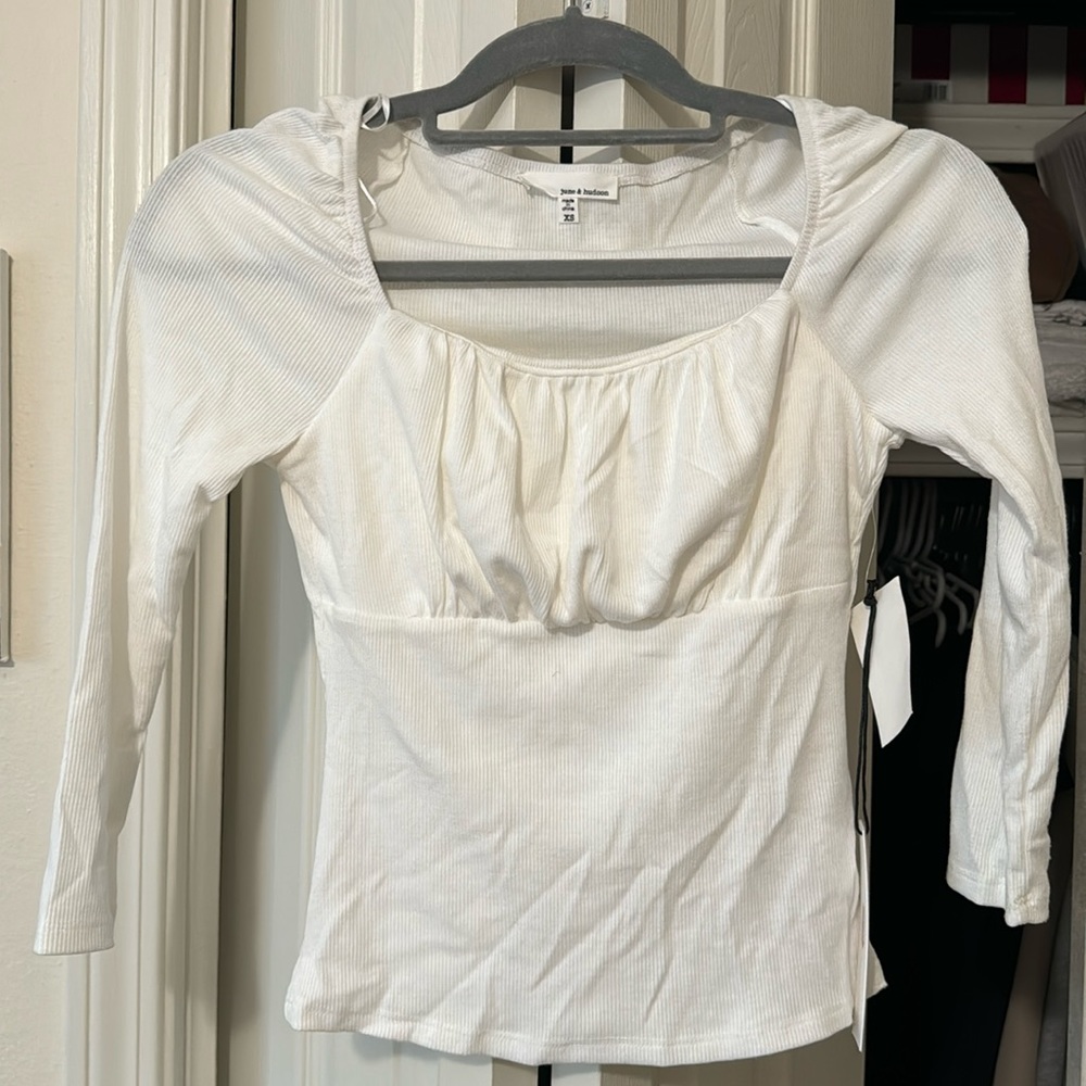 June & Hudson Ivory Ribbed Long Sleeve Top